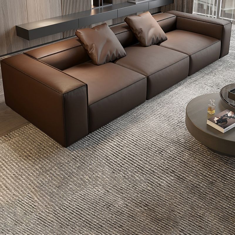Modern Sectional Set, Genuine Leather Square Arm Sectional sofa, Brown