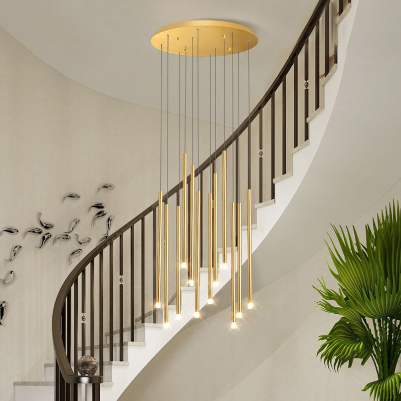 Metal Stick Shaped LED Pendant Simplicity Suspension Light Fixture for Spiral Stairs