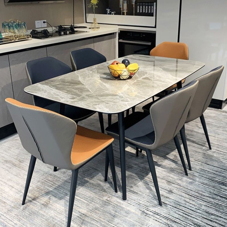 Rectangle Stone Top Dining Table Contemporary Dining Table with 4 Legs in Black