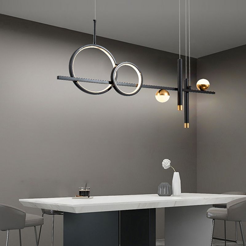 Nordic Metal Island Light Black Geométrico LED Island Pendiente para comedor