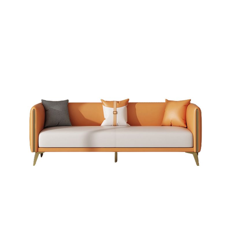 Wooden Square Arms Sofa Pillows Included Back Settee with Metal Legs