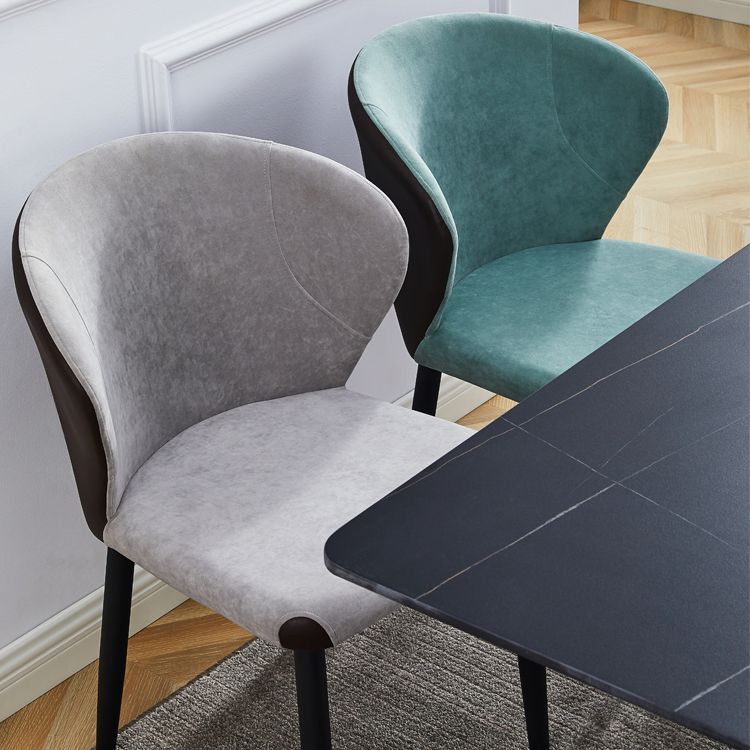 Silla lateral de comedor contemporánea con acabado mate, respaldo de cuero, silla de comedor