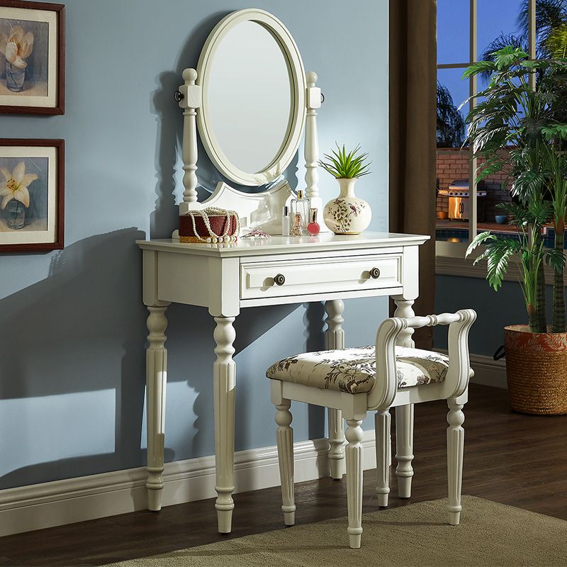 Oak Vanity Set Make-up 15.74" Wide Vanity with Drawer and Mirror