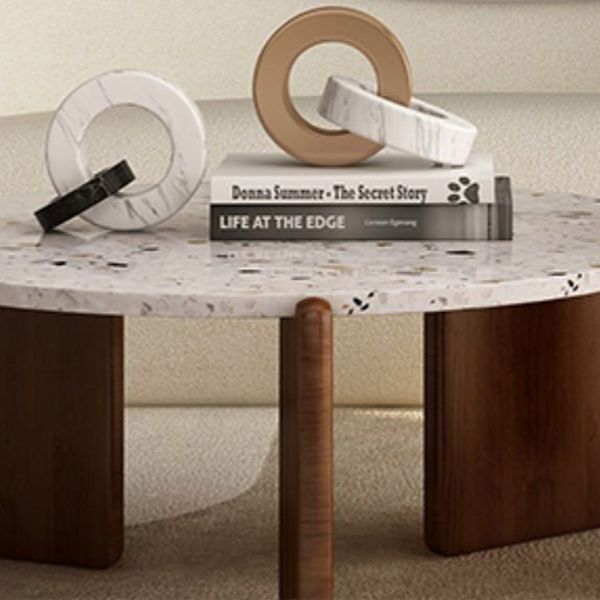Modern 3 Legs Coffee Table Slate Round Coffee Cocktail Table