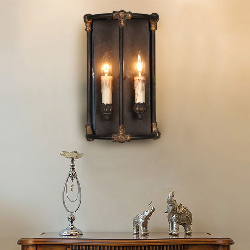 Finitura nera 2 teste da parete Light Sconce Warehouse Candela in metallo Monte lampada