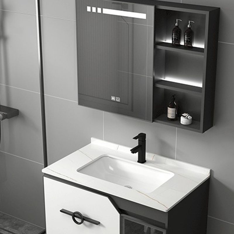 Metal Frame Bath Vanity Mirror Rectangle Wall Mount Single Sink Bathroom Vanity Set