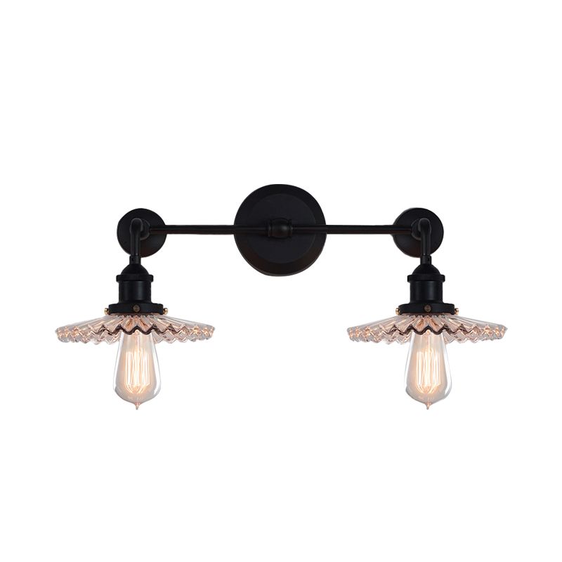 2 Heads Radial Wave Wall Mounted Lamp Vintage Style Clear Glass Sconce Lighting Fixture with Angle Arm