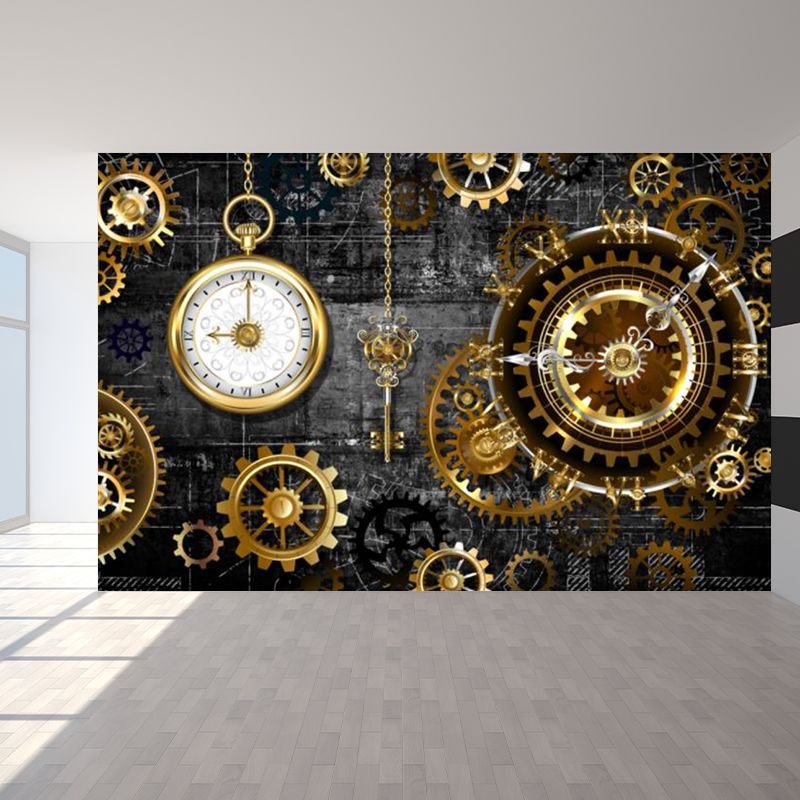 Industrial Metal Look Wallpaper Mural Non-Woven Waterproof Dark Color Wall Art for Room