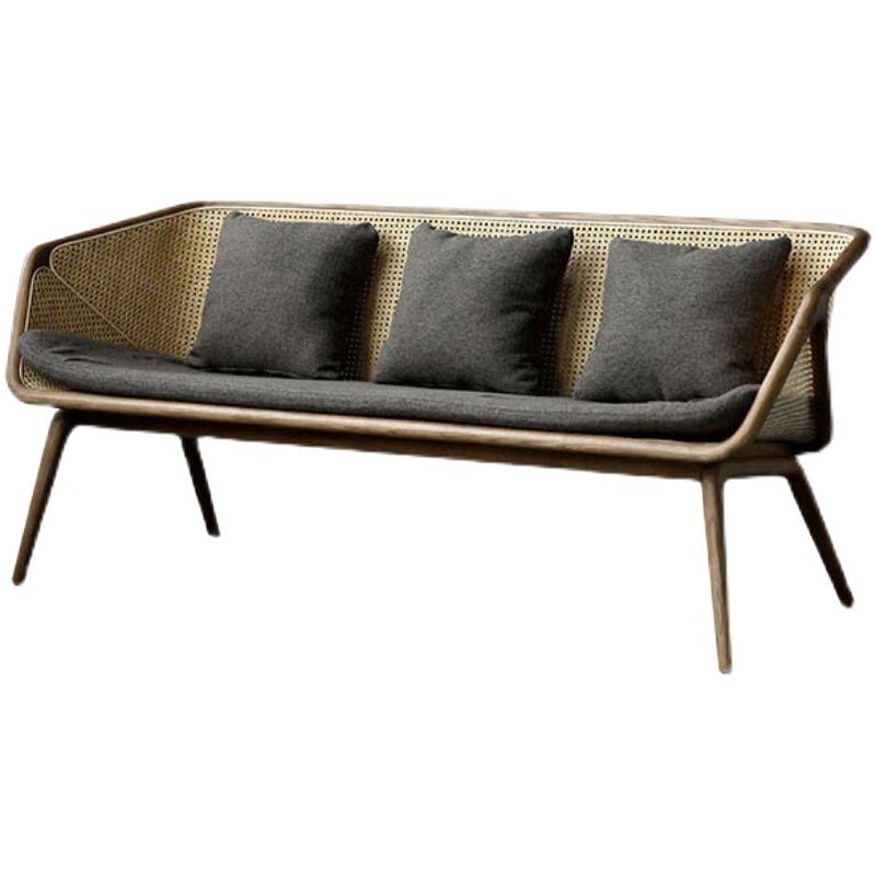 Rattan Linen Sofa 25.59" High Sloped Arm Sofa with Loose Back for Living Room