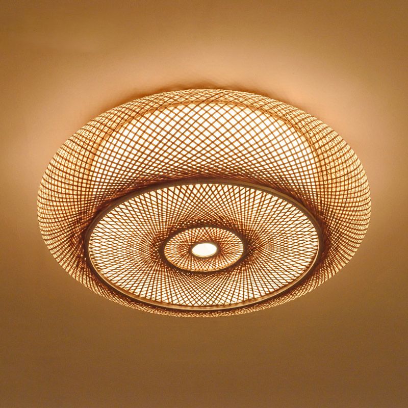 Simple Flush Mount Ceiling Light Fixtures LED Ceiling Lamp with Bamboo Shade