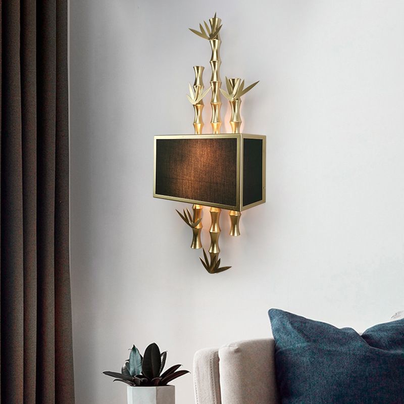 Metal Rectangle Sconce Light Rustic 1 Light Living Room Wall Mounted Lamp in Black/White