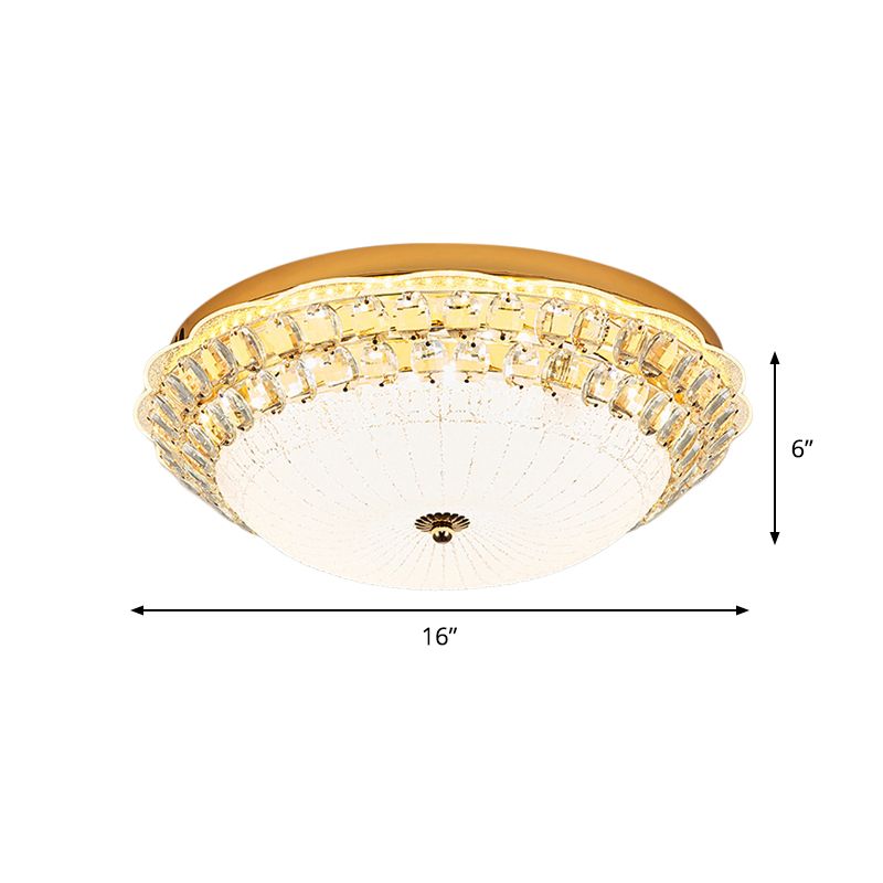 16"/19.5" W Bowl LED Flush Mount Lighting Simple White Glass Ceiling Fixture with Crystal Accent