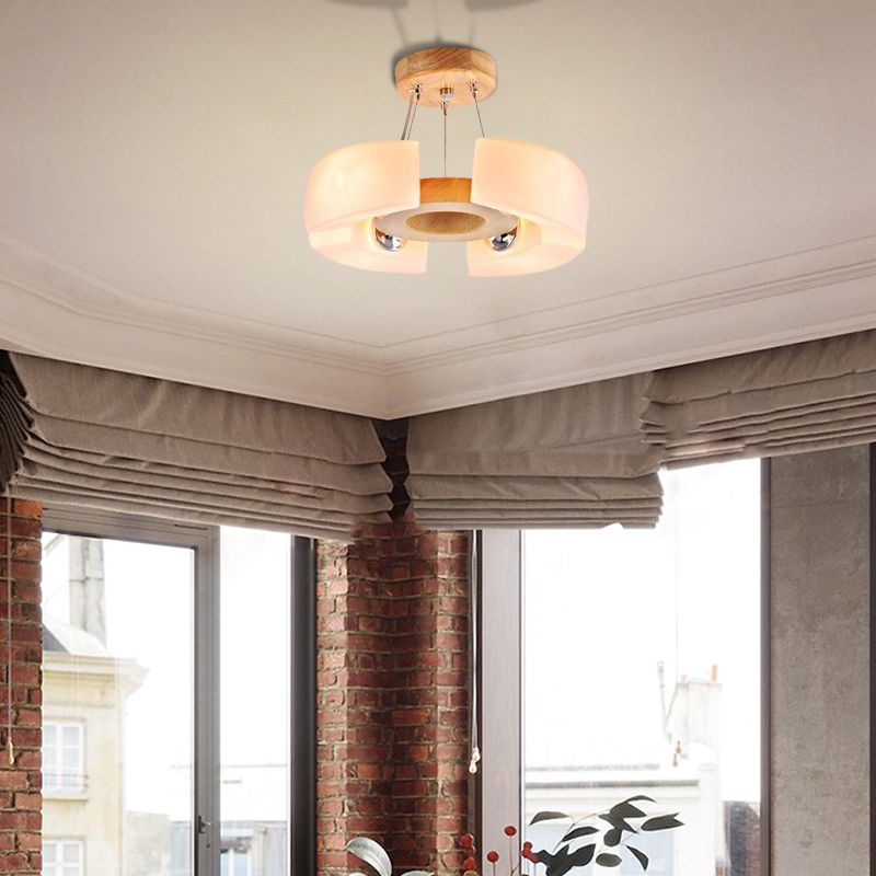 4/6 Light Wooden Ceiling Light Fixture Modern Unique Round Flush Mount Light, Warm/White