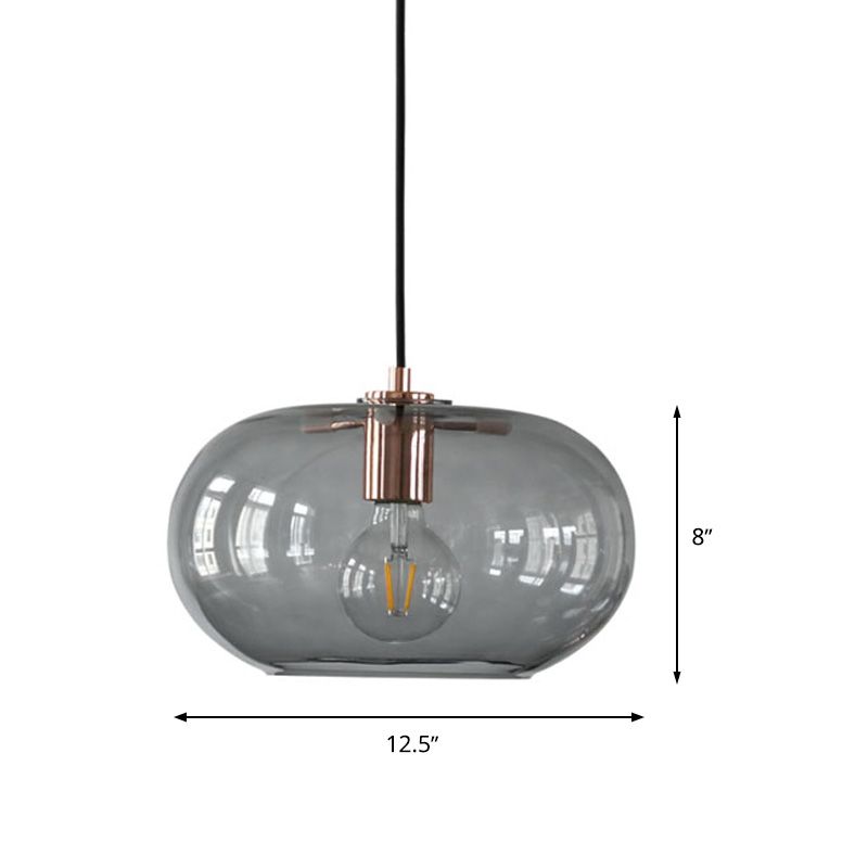 Smoke Gray Glass Oval Pendant Simplicity 1 Bulb Hanging Ceiling Light for Bedroom