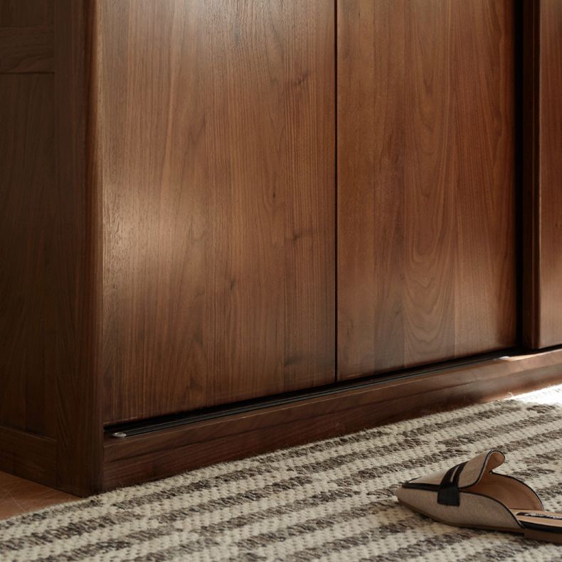 Walnut Solid Wood Wardrobe Freestanding Wardrobe with Sliding Doors