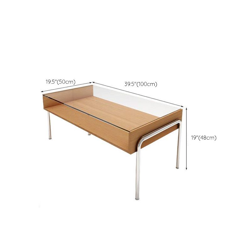 Contemporary Glass Top Coffee Table in Rectangle with 1 Shelf and 4 Legs