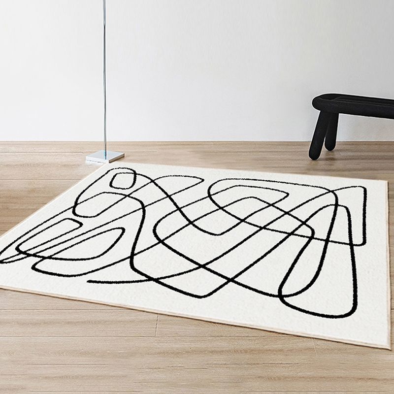 White Tone Casual Area Rug Polyester Lines Print Rug Non-Slip Backing Indoor Rug for Living Room