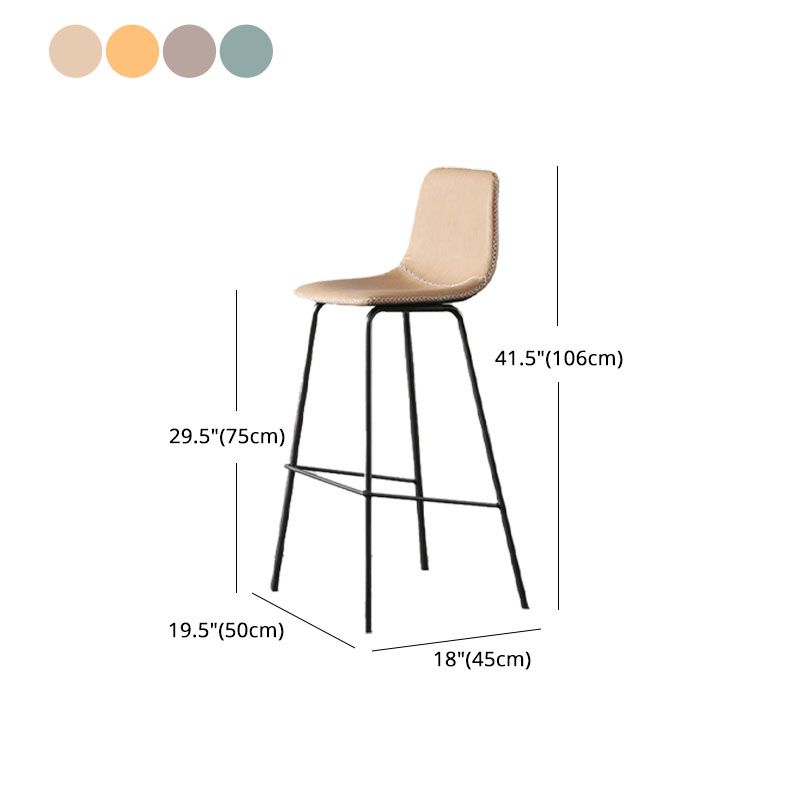 Nordic Backrest Counter Stool Iron Kitchen Bar Stool with Leather Cushion and Pedal