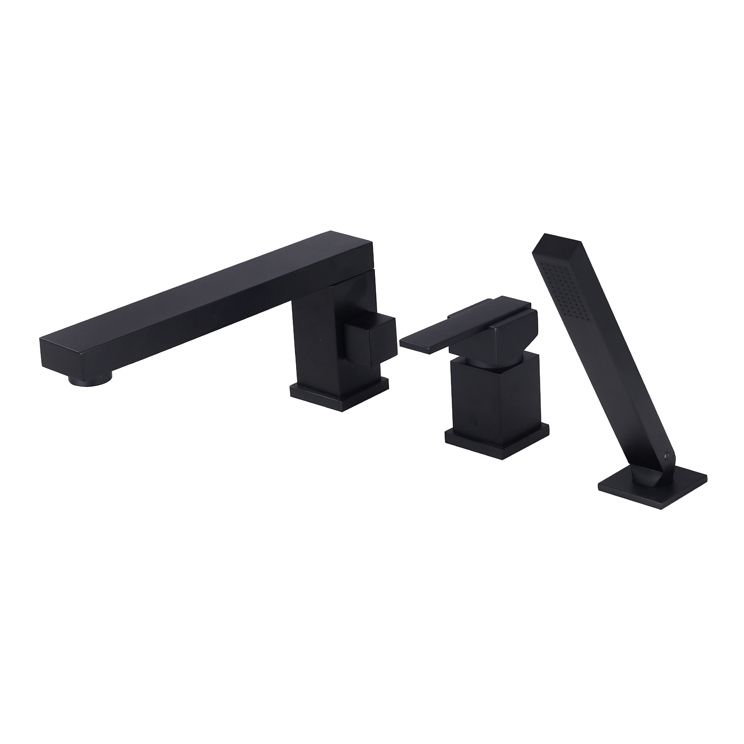 Modern Deck Mounted Metal Freestanding Tub Filler Low Arc Freestanding Faucet in Black