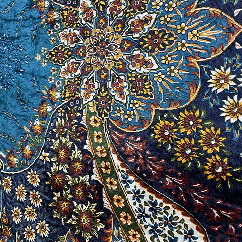 Blue Traditional Rug Polyester Graphic Rug Washable Rug for Living Room