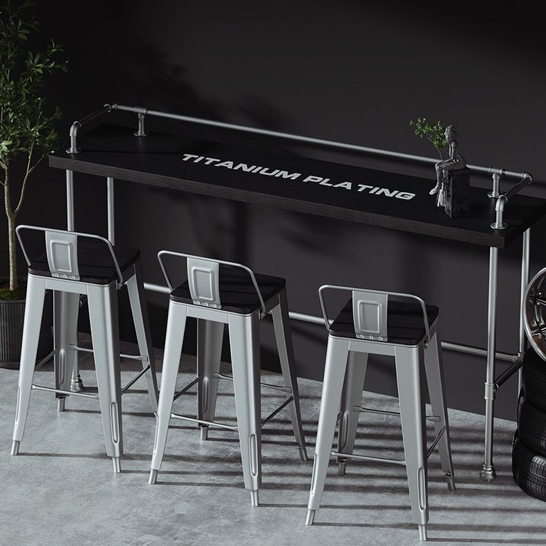 Industrial Metal Pub/Bar Table Wood Top Counter Wine Table with Footrest