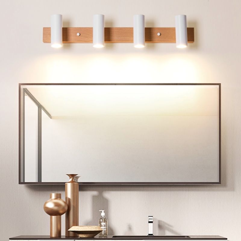Multi Light Strip Vanity Light Modern Style Mirror Light with Wood for Bedroom