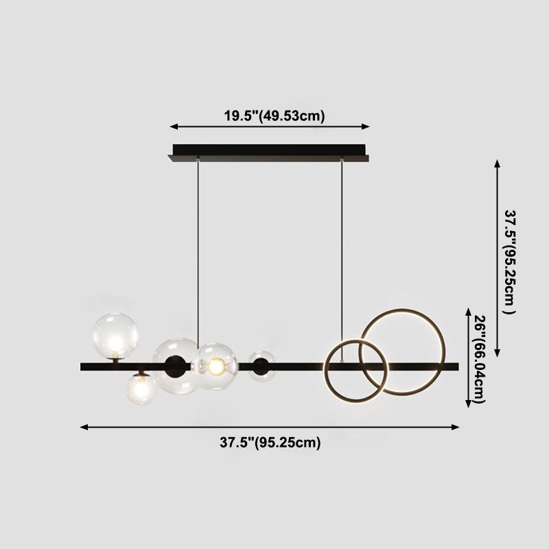Modern Pendant Chandelier Globe Circle Island Lights 7 Light Metal Island Lamps in Black