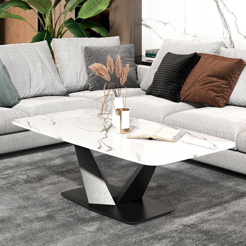 Glam 17.7" H Rectangle Slate Coffee Table Metal Abstract Cocktail Table