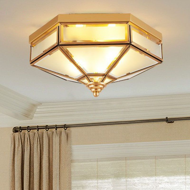 Illuminazione da incasso a soffitto tradizionale esagonale in vetro smerigliato in ottone