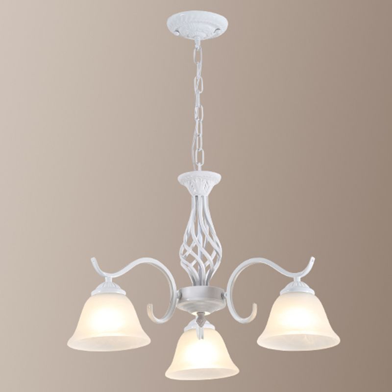 Retro Bell Chandelier Light Ruffle Glass Pendant Light Fixture with Curved Arm for Dining Room