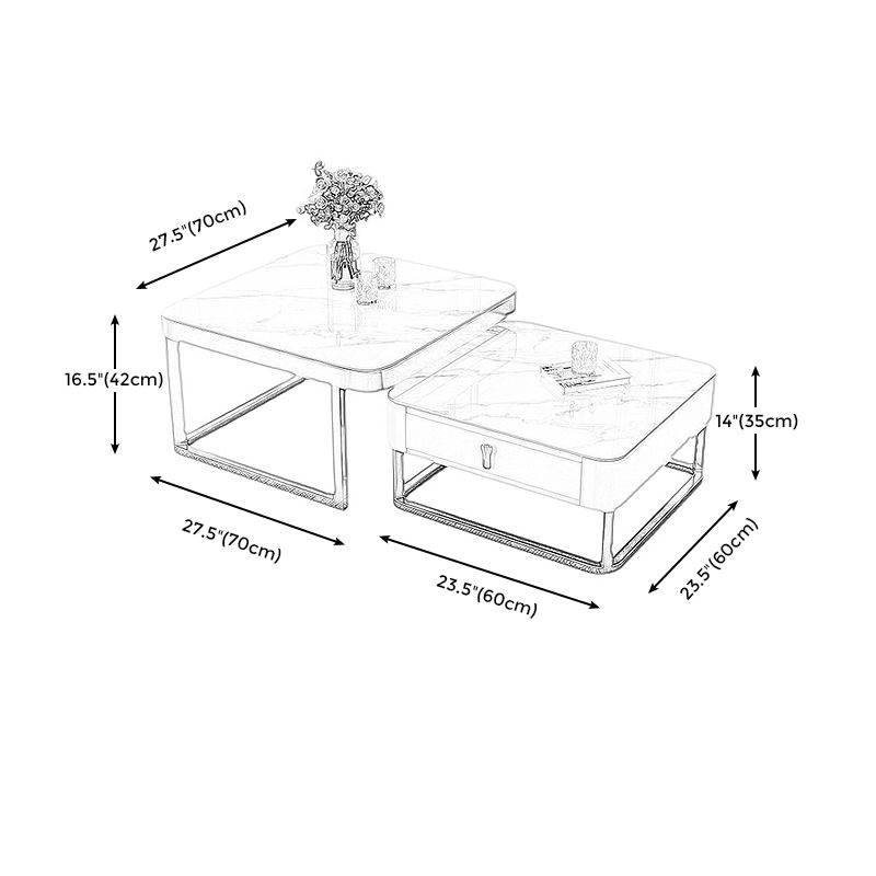 Gold Frame Metal Iron Base Design with Drawer Square Coffee Table
