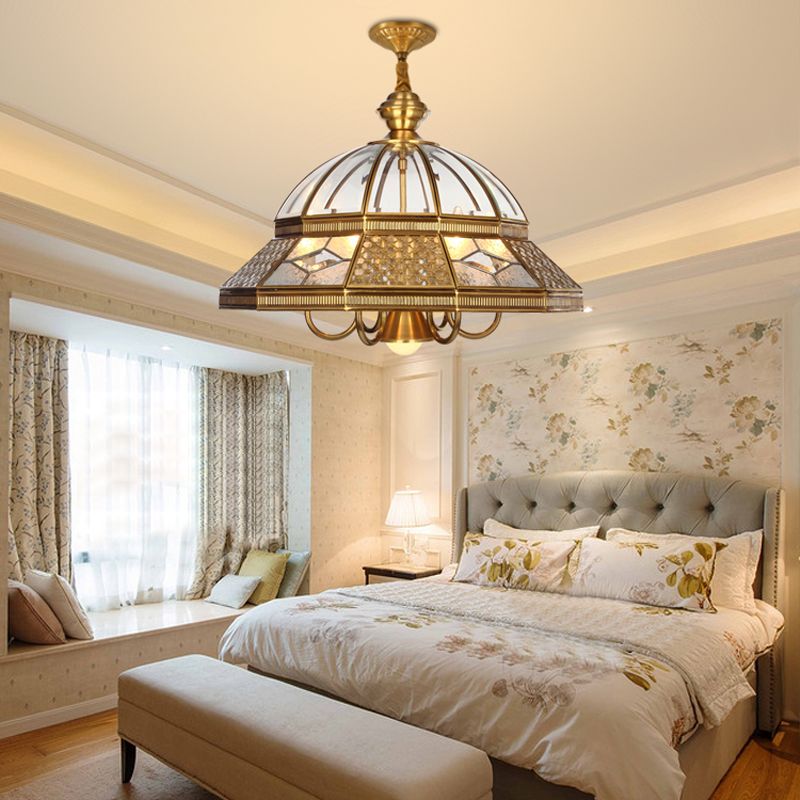 Colonial Dome Hanging Pendant 7 Heads Clear Glass Chandelier Lighting Fixture for Bedroom