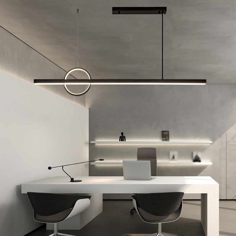 2-Light Modernism Kitchen Island Lighting Black Metal LED Ceiling Light