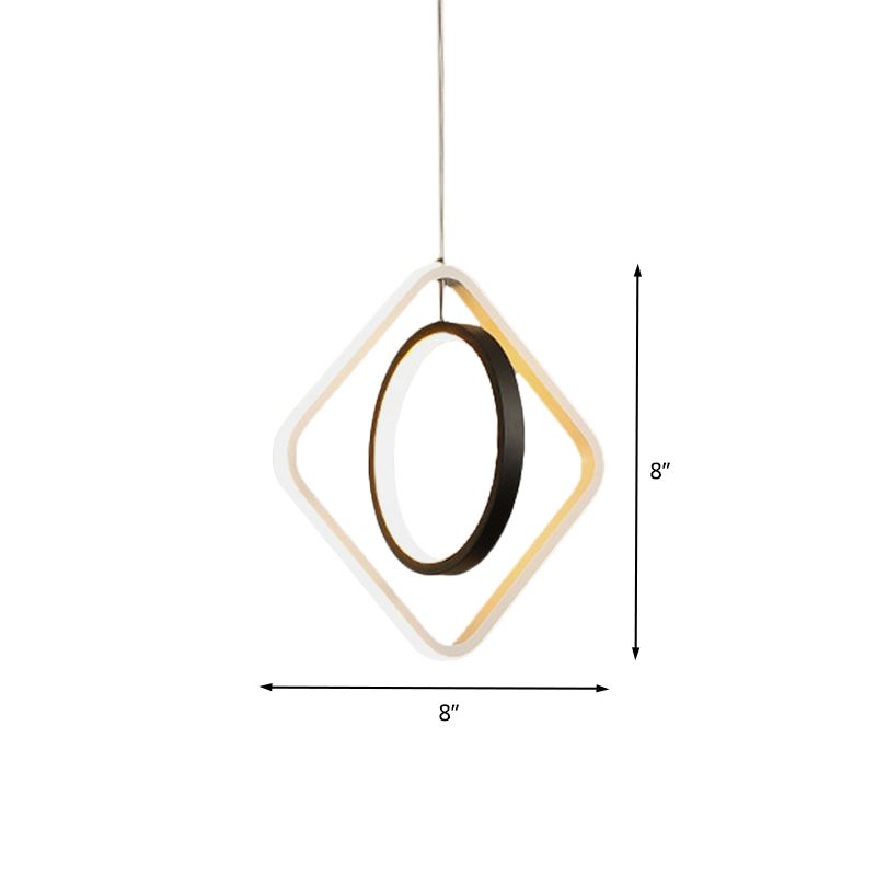 Suspension LED moderne Light Black Hoop et pendentif de plafond carré avec une teinte acrylique en lumière chaude / blanche