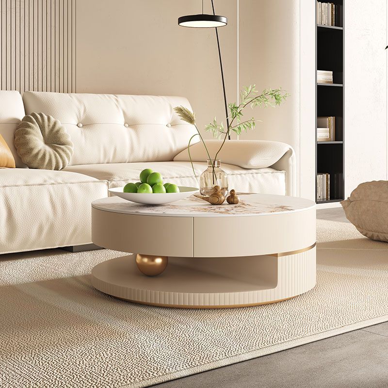 Slate Coffee Table Round Abstract Coffee Cocktail Table with Storage Drawers