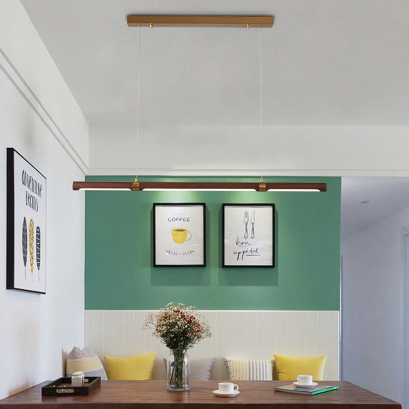 Linear Iron 1 - Light Kitchen Island Light in Walnut and Gold Finish LED Ceiling Pendant