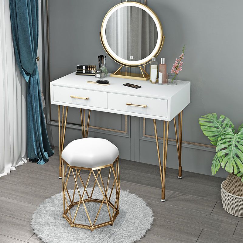 Luxury Ottoman Velvet Upholstered Solid Color Tear Resistant Round Ottoman with Metal Legs