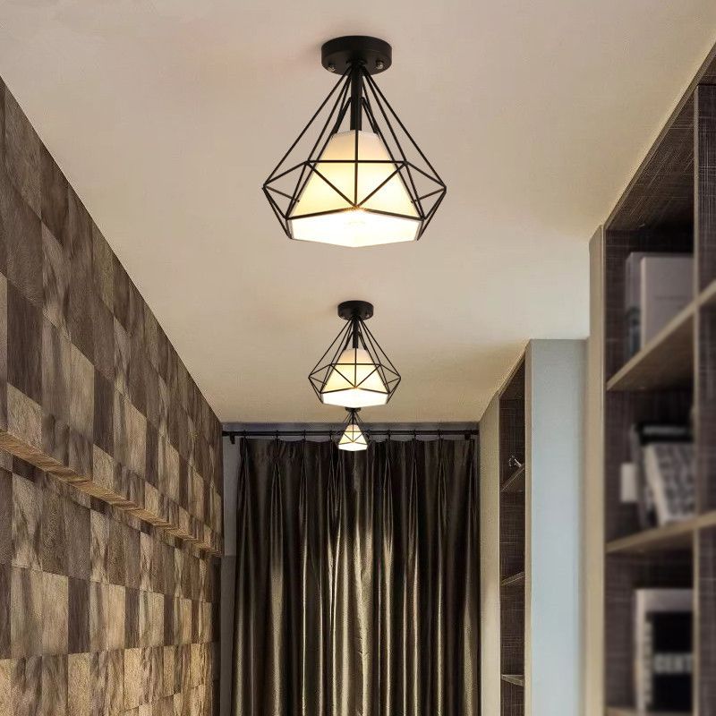 Industrial Style Geometry Shape Ceiling Light Metal 1 Light Ceiling Light for Restaurant