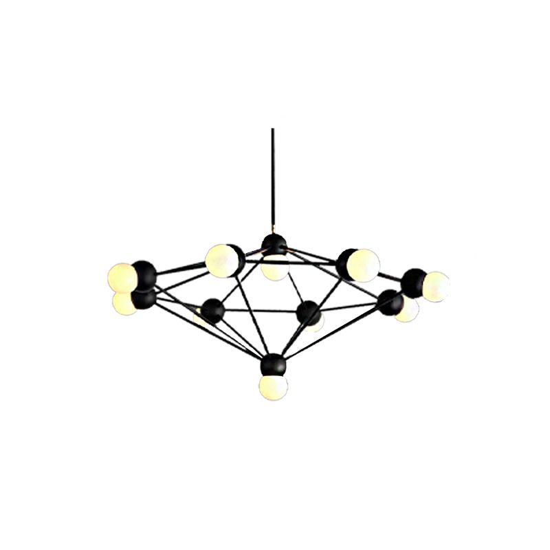 6/8/10-licht woonkamer Hanglight Kit Zwart/Gouden kroonluchter Lamp met geometrische metalen arm