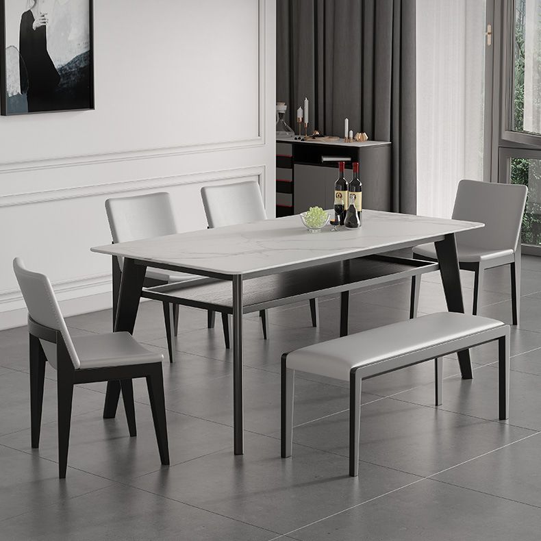 Stone Top Dining Table Contemporary Dining Table with 4 Wood Legs