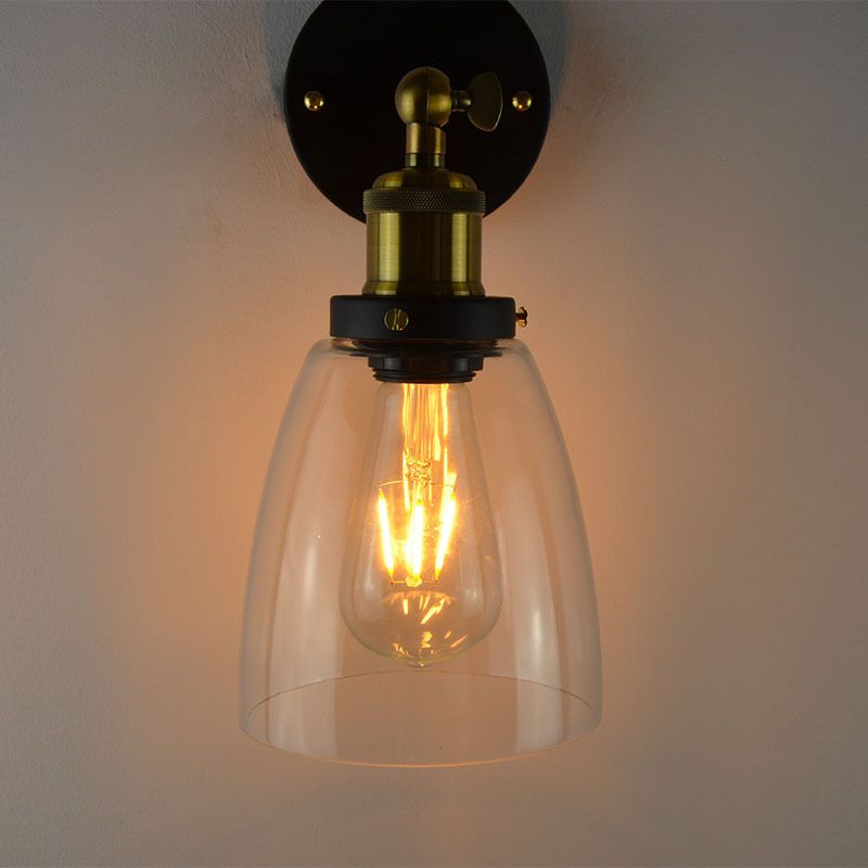 Industrielle vintage geometrische Wandlampe Schmiedeeisen -einzelnes Wandlicht mit klarem Glasschatten