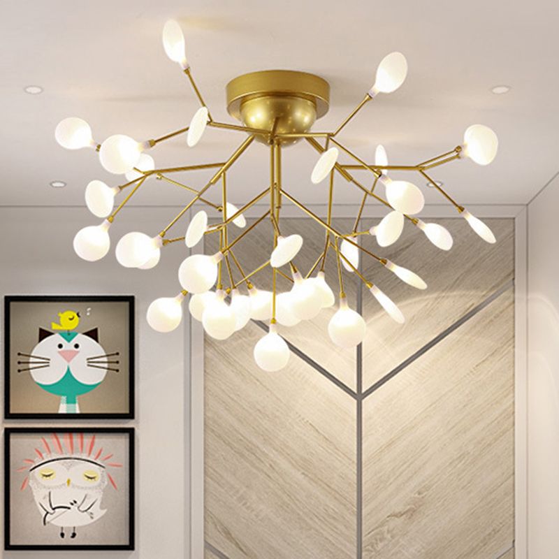 Metallic Tree Branch LED Semi Flush Light Nordic Style Flush Mount Ceiling Chandelier