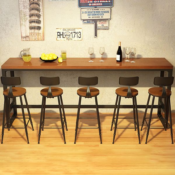 Rectangle Wood Bar Dining Table Contemporary Bar Table with Trestle Base in Black