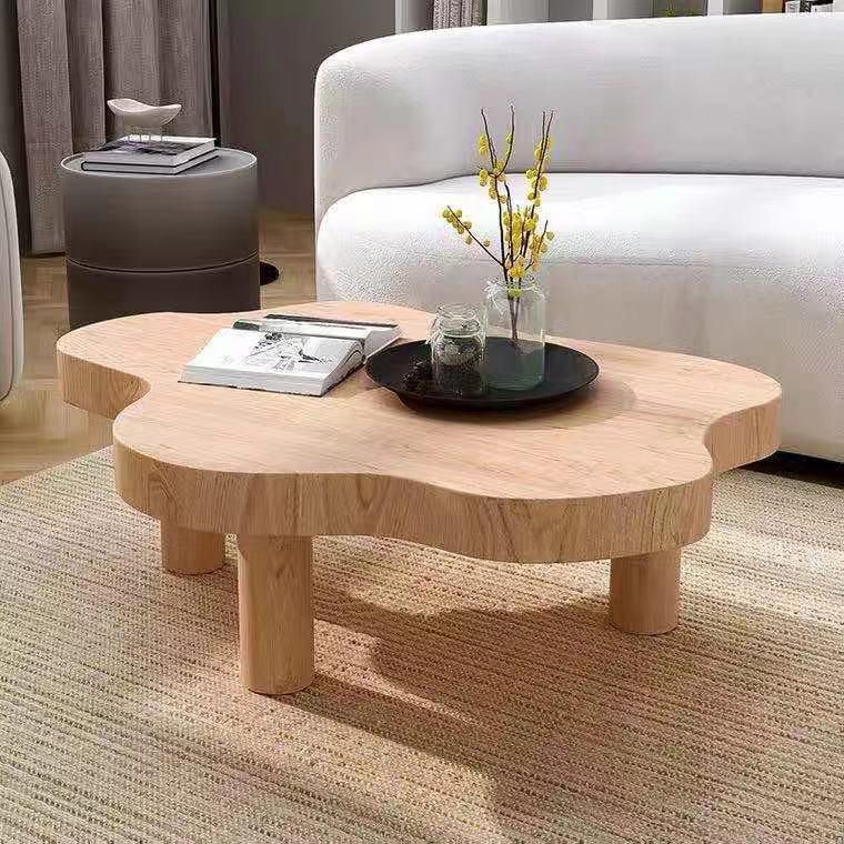 Scandinavian Free Form Coffee Table with 3 Wooden Legs in Pine Wood
