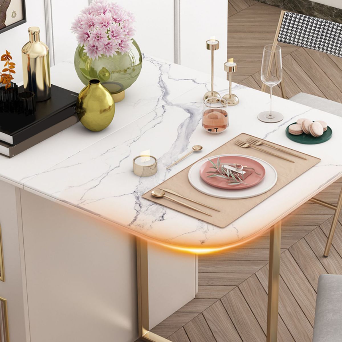 Modern Dining Set 1/3/5 Pcs Folding Table with Dining Upholstered Chairs