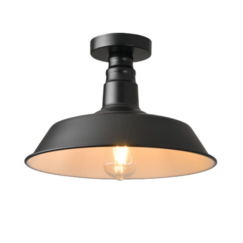 Black Antique Flush Mount Ceiling Light 1-Light Warehouse Semi-Flush Mount Ceiling Fixture