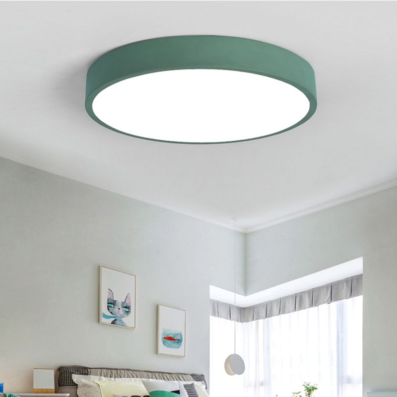 Round Shape LED Ceiling Lamp Modern Macaroon Iron 1 Light Flush Mount for Study Bedroom