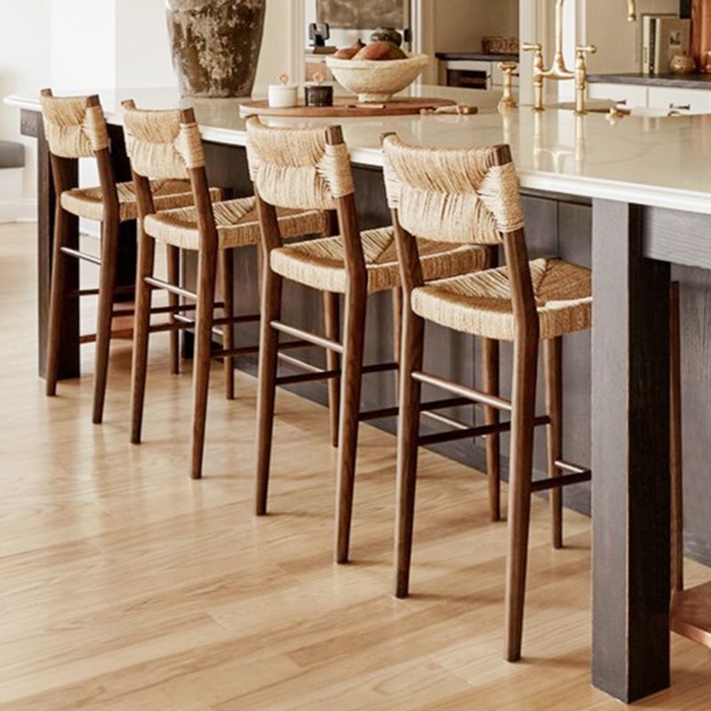Contemporary Low Back Armless Bar Stool with Ash Solid Wood Base