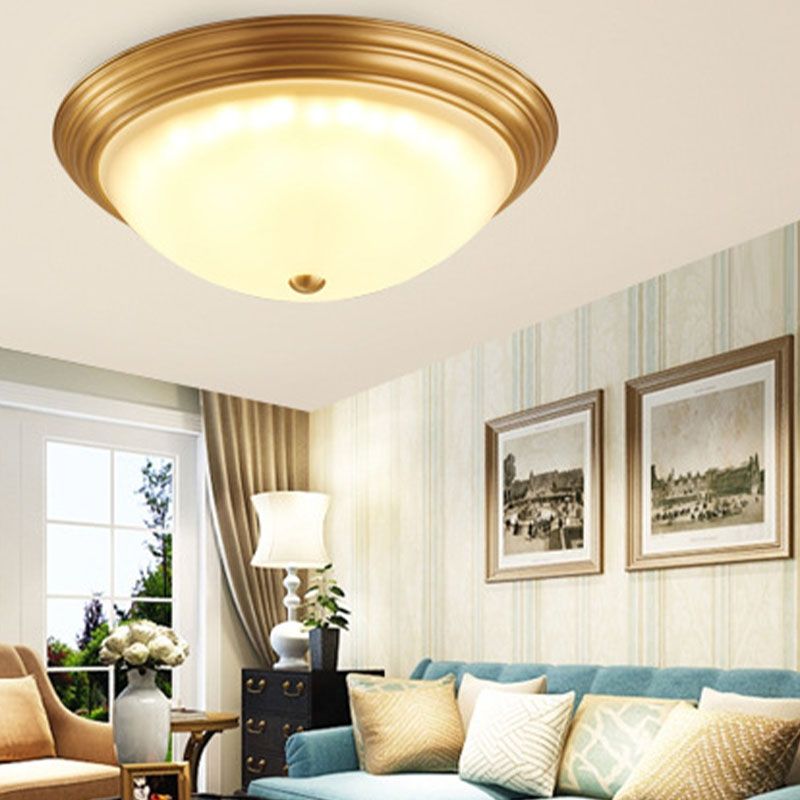 Glass Gold Flush Mount in Colonial Vintage Style Copper Bowl Ceiling Fixture for Interior Spaces