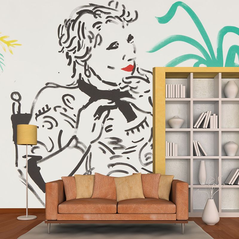 Yellow-Green Pop Art Mural Full-Size Woman Sitting in A Chair Wall Decor for Bedroom
